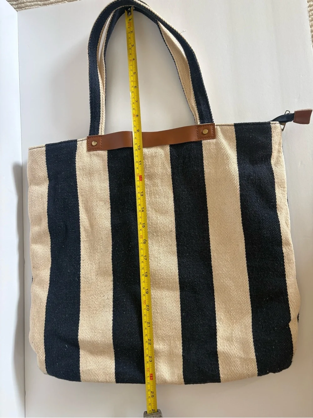 Street Level Navy Cream Striped Canvas Tote Bag Large Shoulder Bag